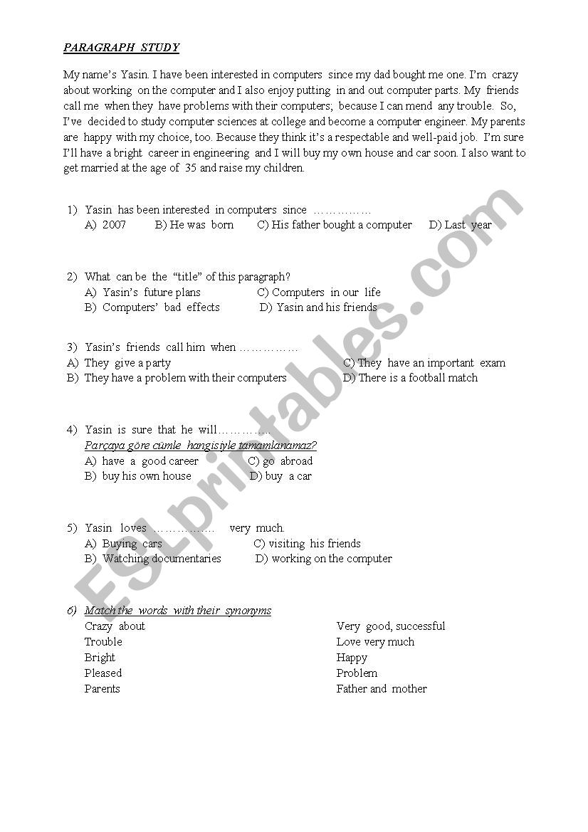 eight paragraph worksheet