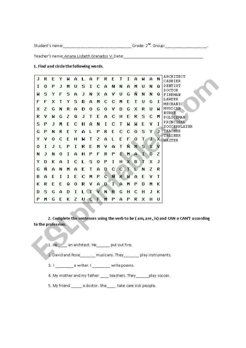 Professions  worksheet