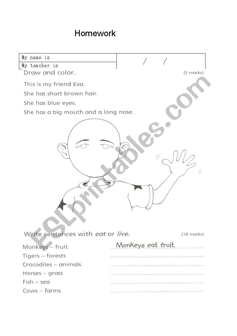 body parts handout worksheet