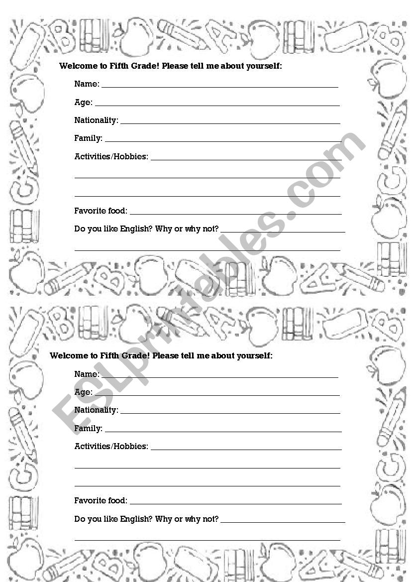 First questionnaire worksheet