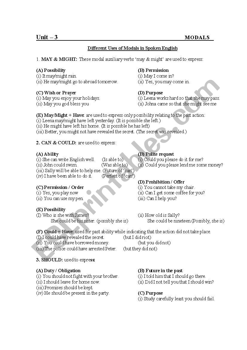 MODAL VERBS worksheet