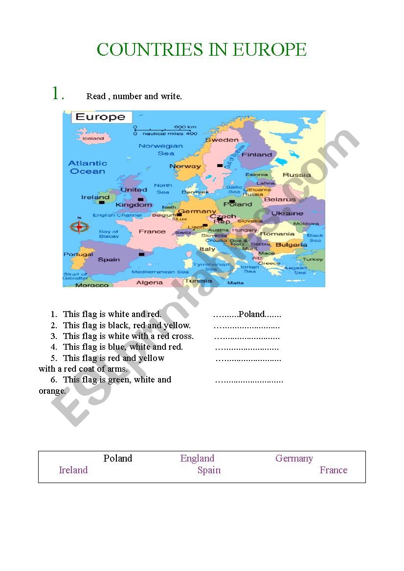 physical map of europe worksheet