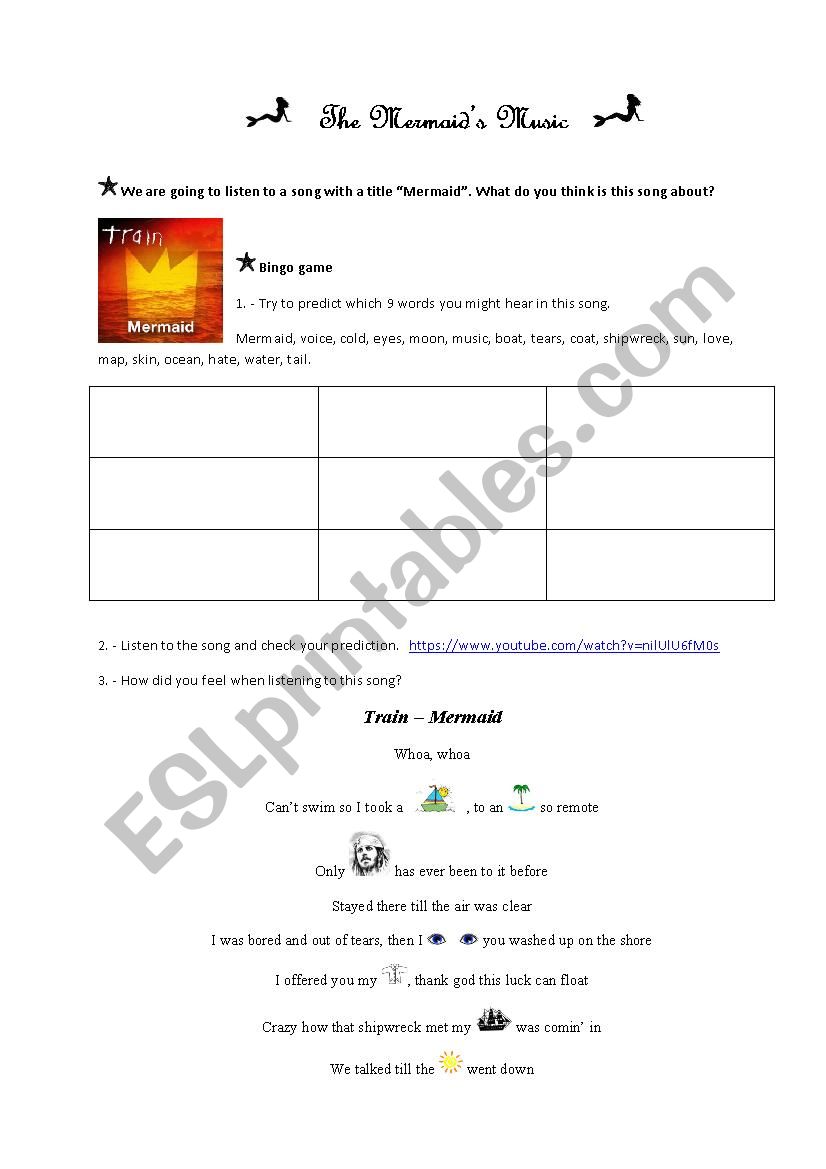 mermaid topic worksheet