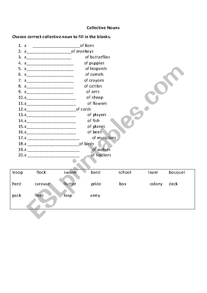 COLLECTIVE NOUNS1 worksheet