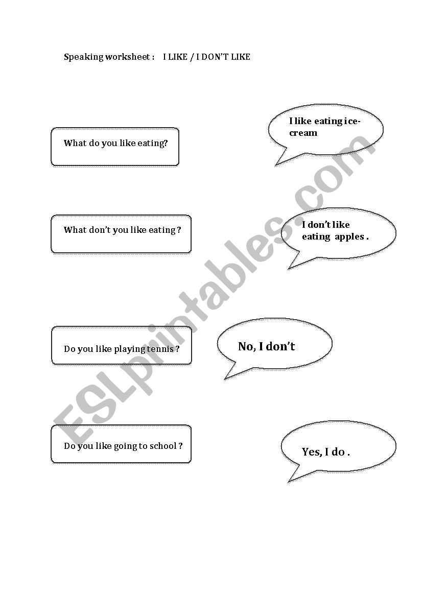 Speaking worksheet Like/ don´t like - ESL worksheet by Ana Maria Bol