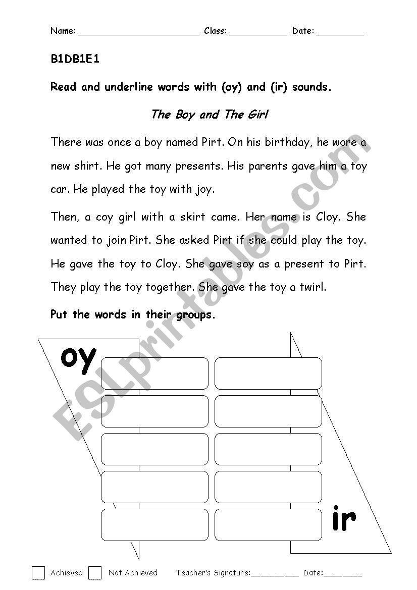 oy and ir sounds worksheet