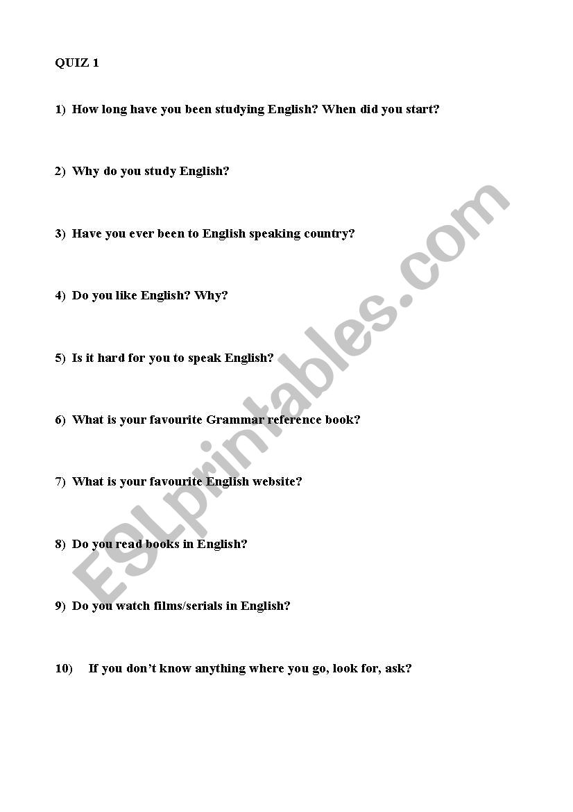 basic english experience quizz