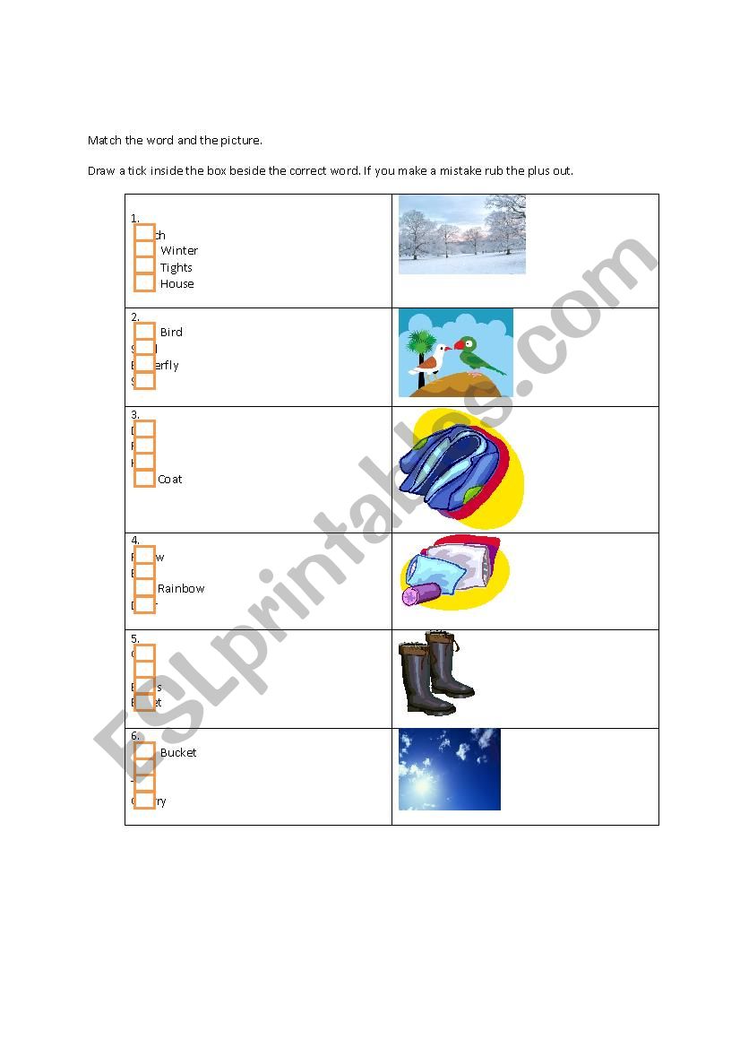 Match words and pictures worksheet