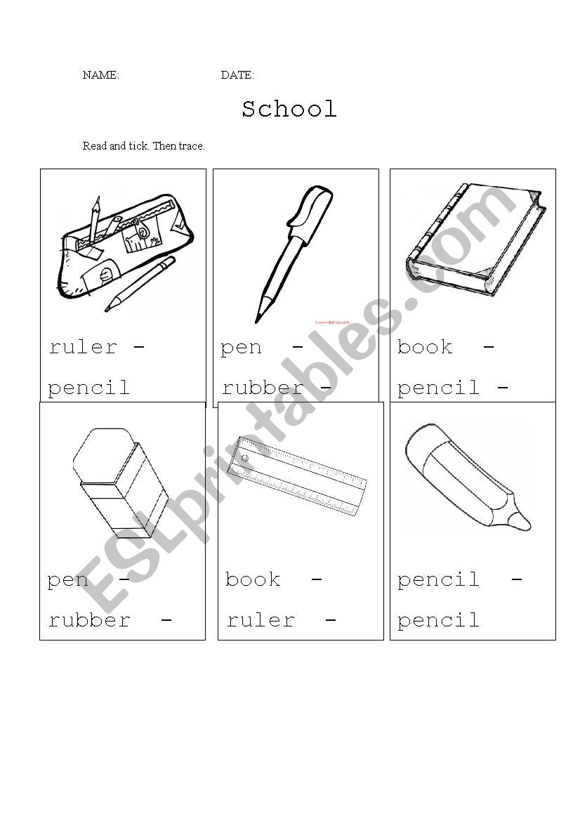 School supplies worksheet