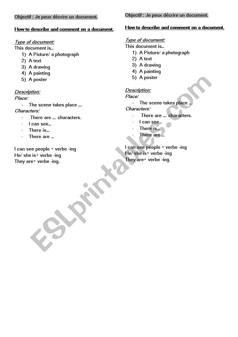 How to describe a document worksheet