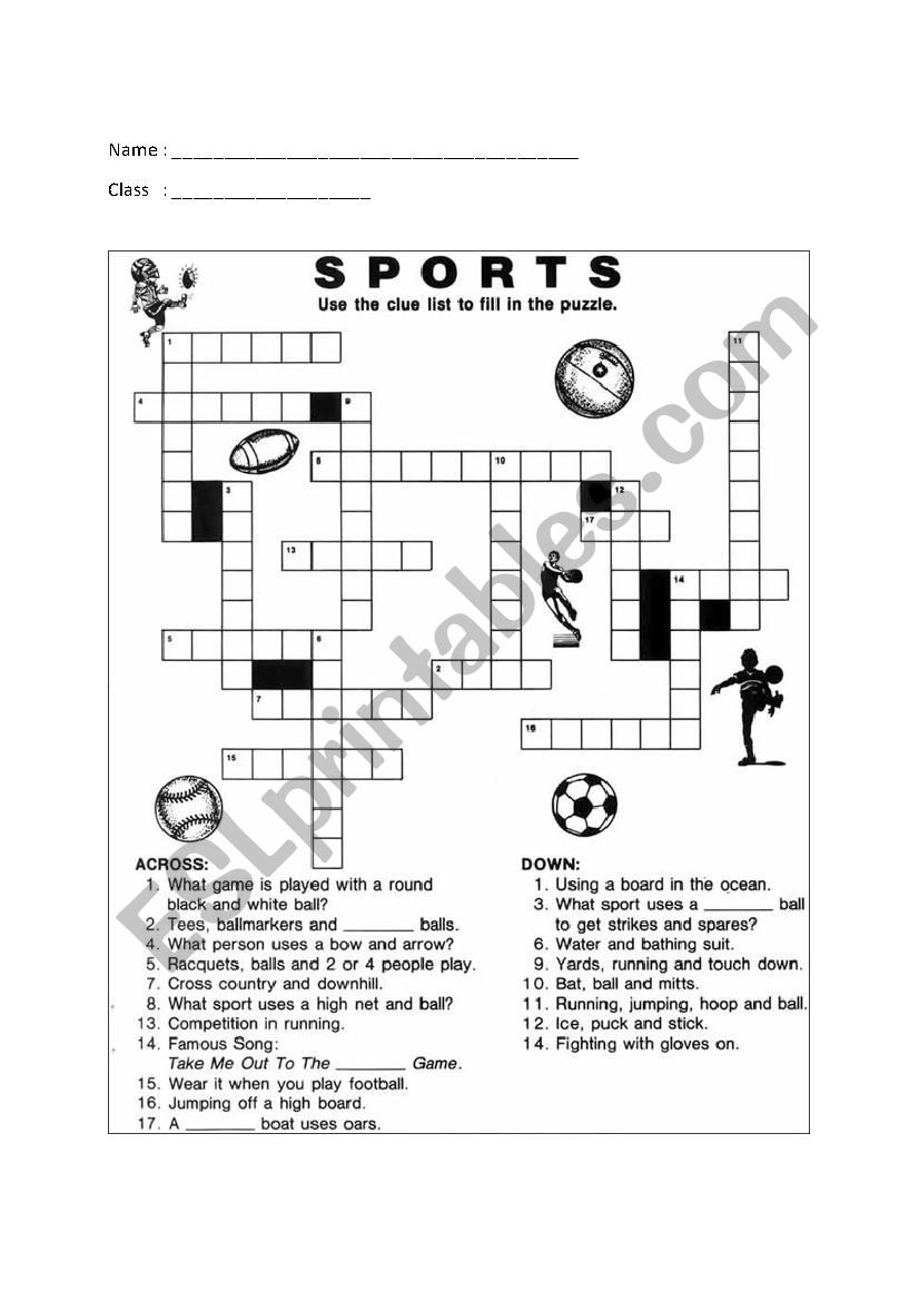 Sport crossword puzzle ESL worksheet by qiqa