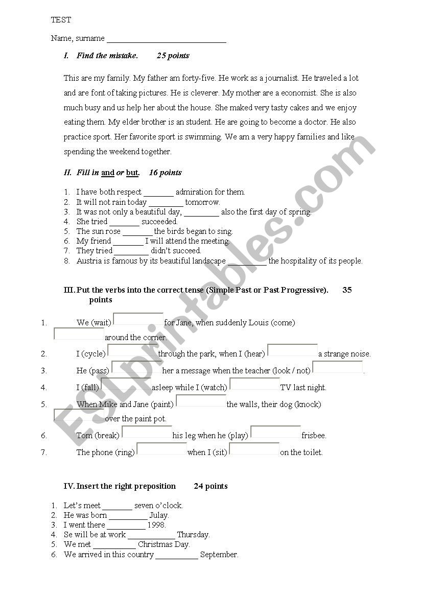  test paper  worksheet