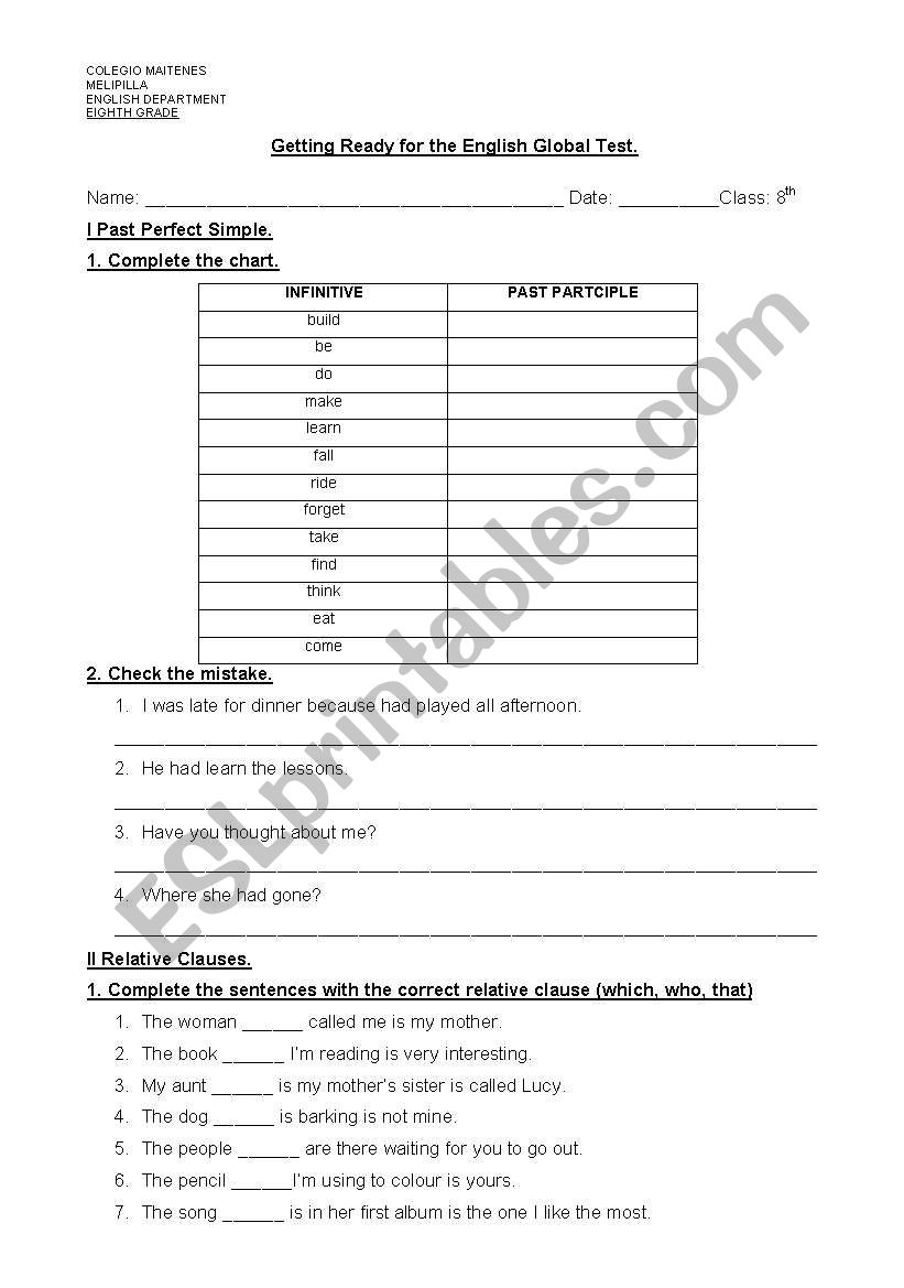 get ready for global test worksheet