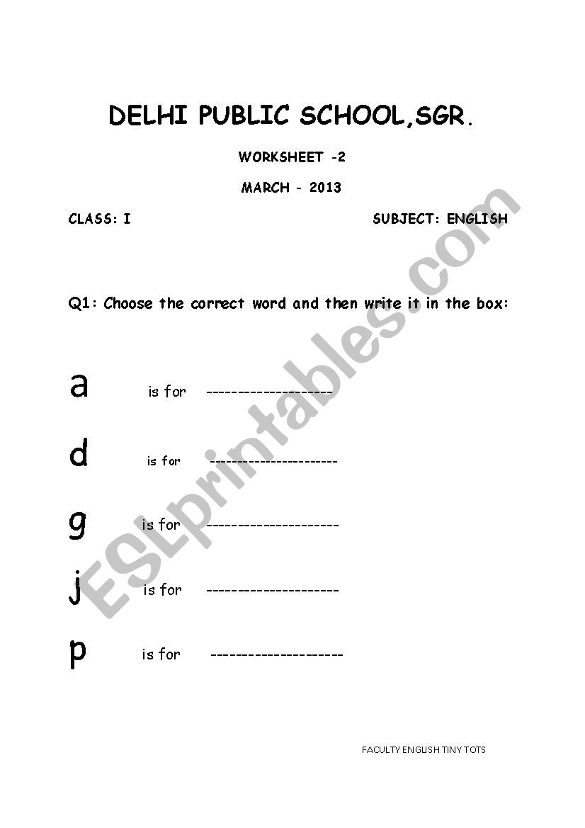 English Worksheet - Grade 1 worksheet