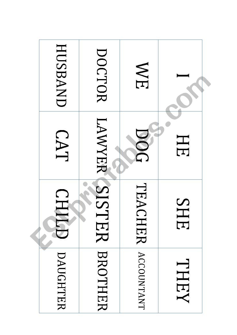 Subject Cards  worksheet