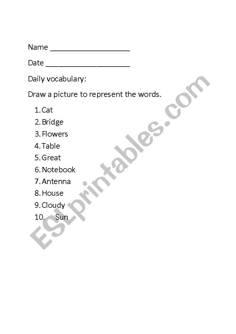 Vocabulary development worksheet