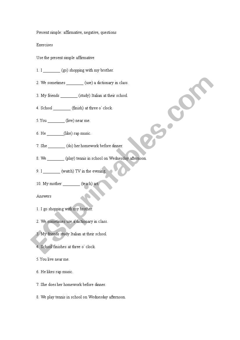 Simple Present Practice worksheet