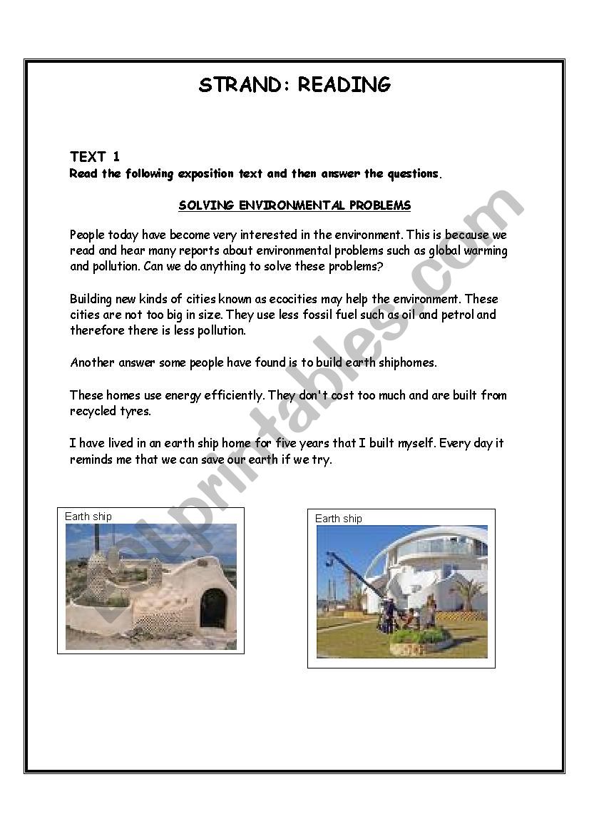 reading test for Grade 5 worksheet