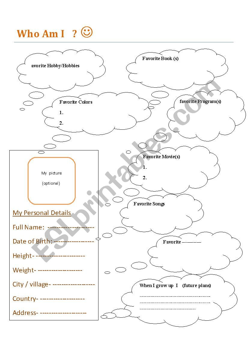 Who Am I?? worksheet