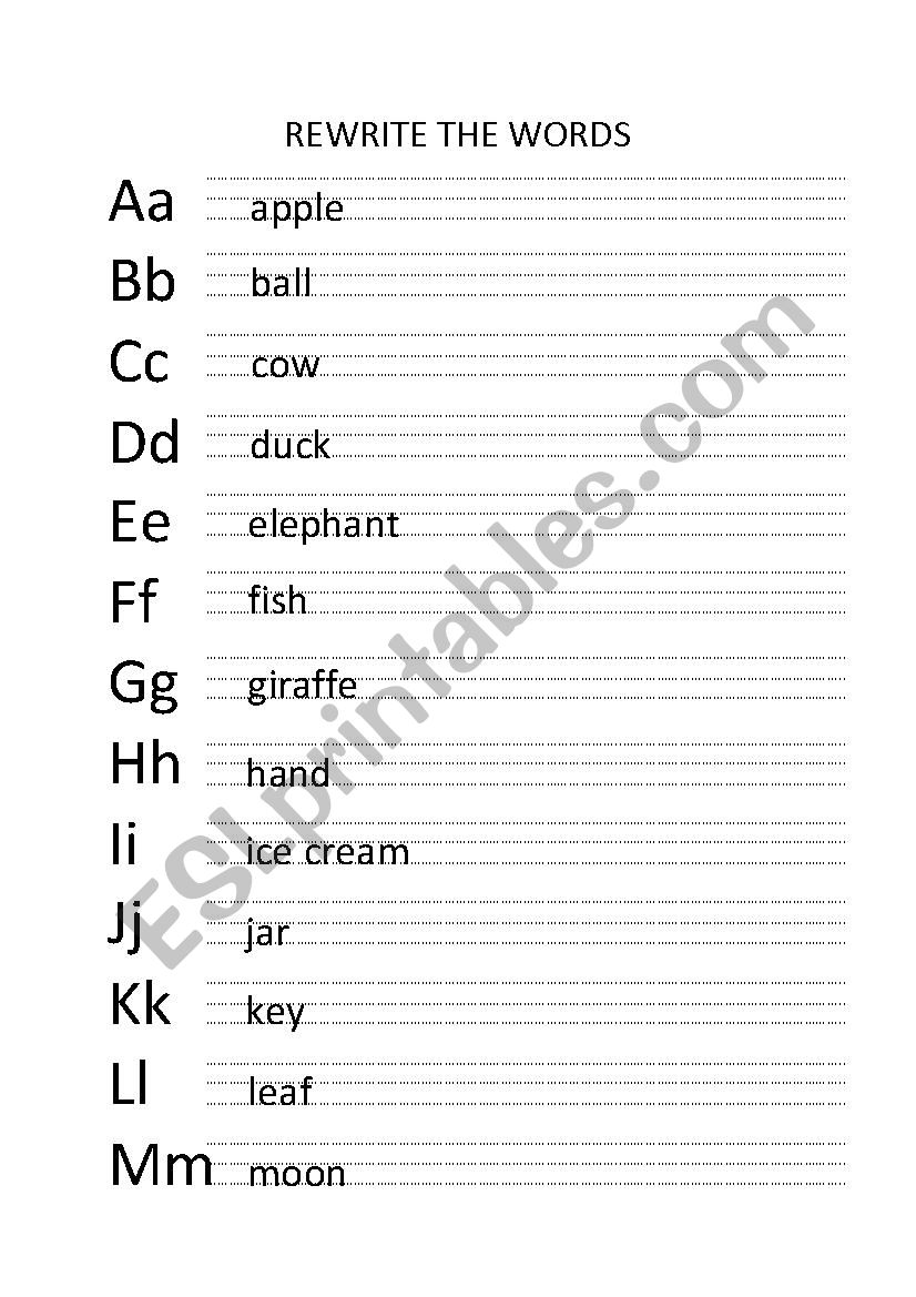 Alphabet_Rewrite the words - ESL worksheet by nvedrero