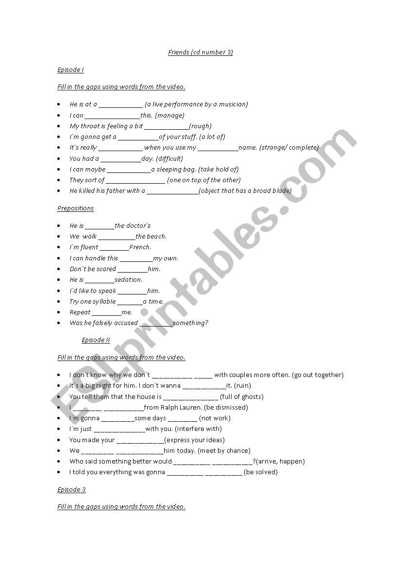 FRIENDS SEASON 4 worksheet