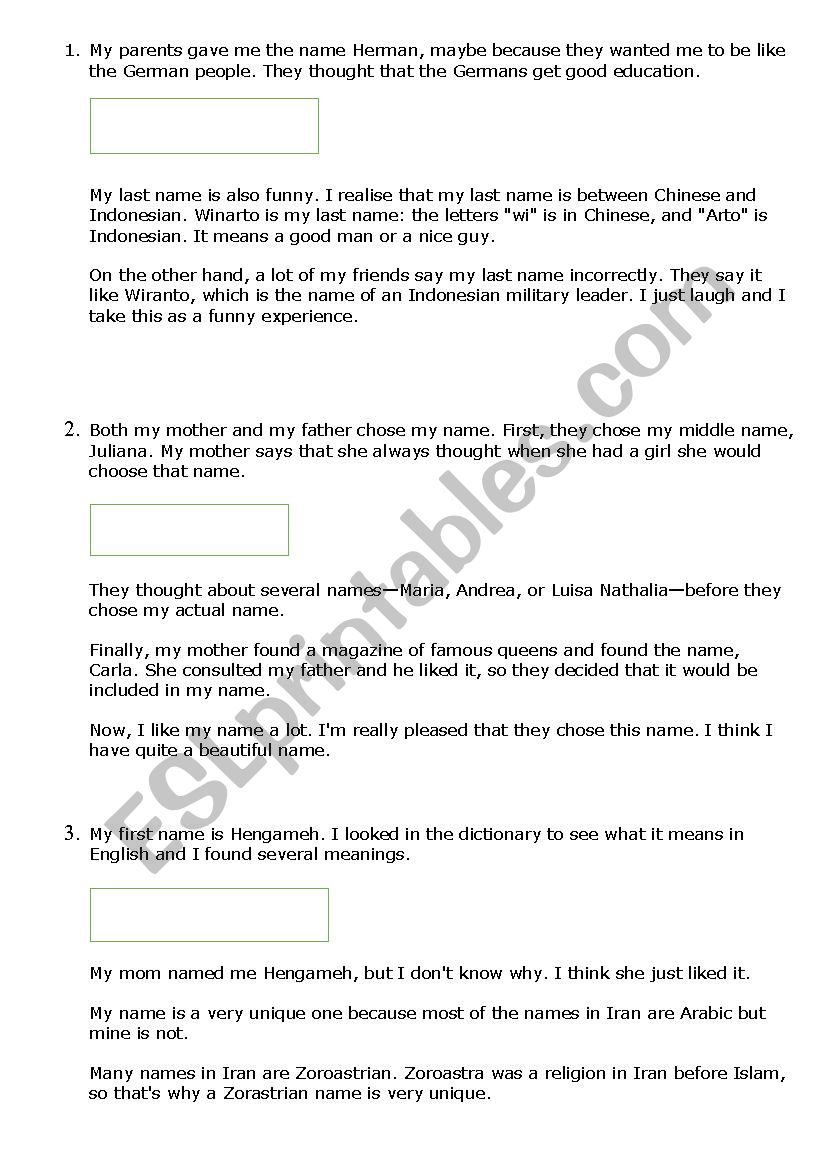 Whats In A Name?  worksheet