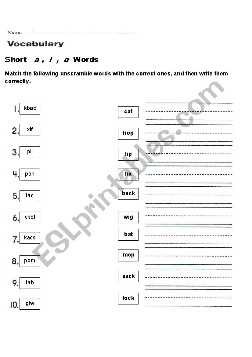 Short   a ,  i  ,  o  Words worksheet
