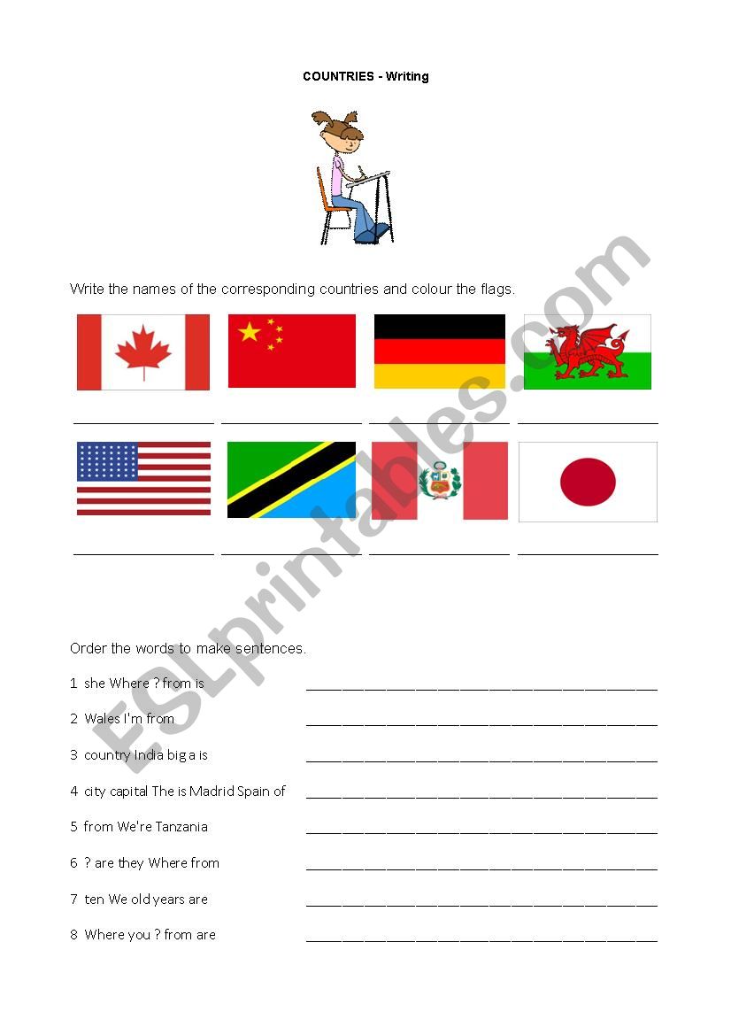 Countries - Writing worksheet worksheet