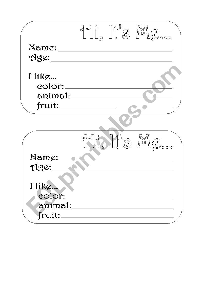 Name Tag worksheet