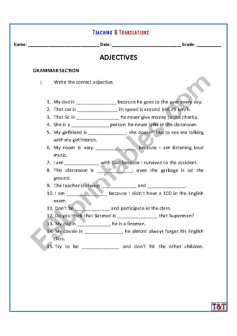 Adjectives worksheet