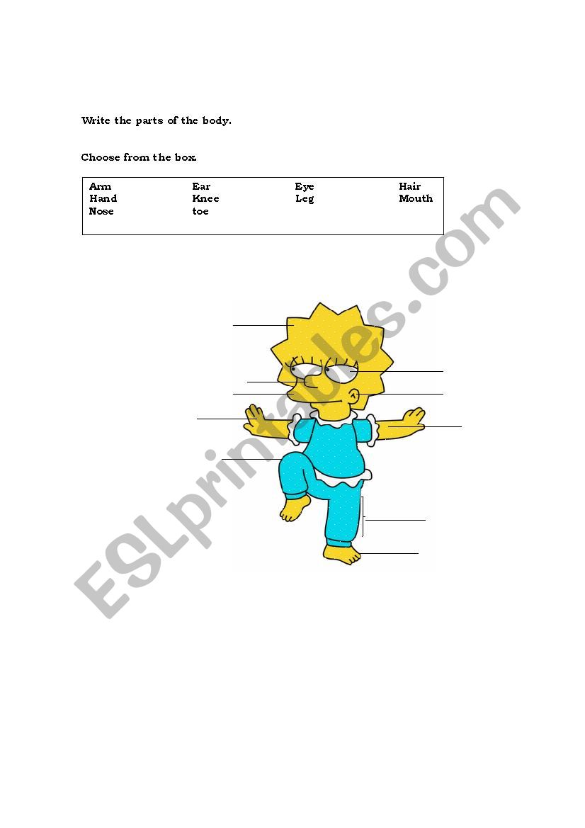 Lisas parts of the body. worksheet