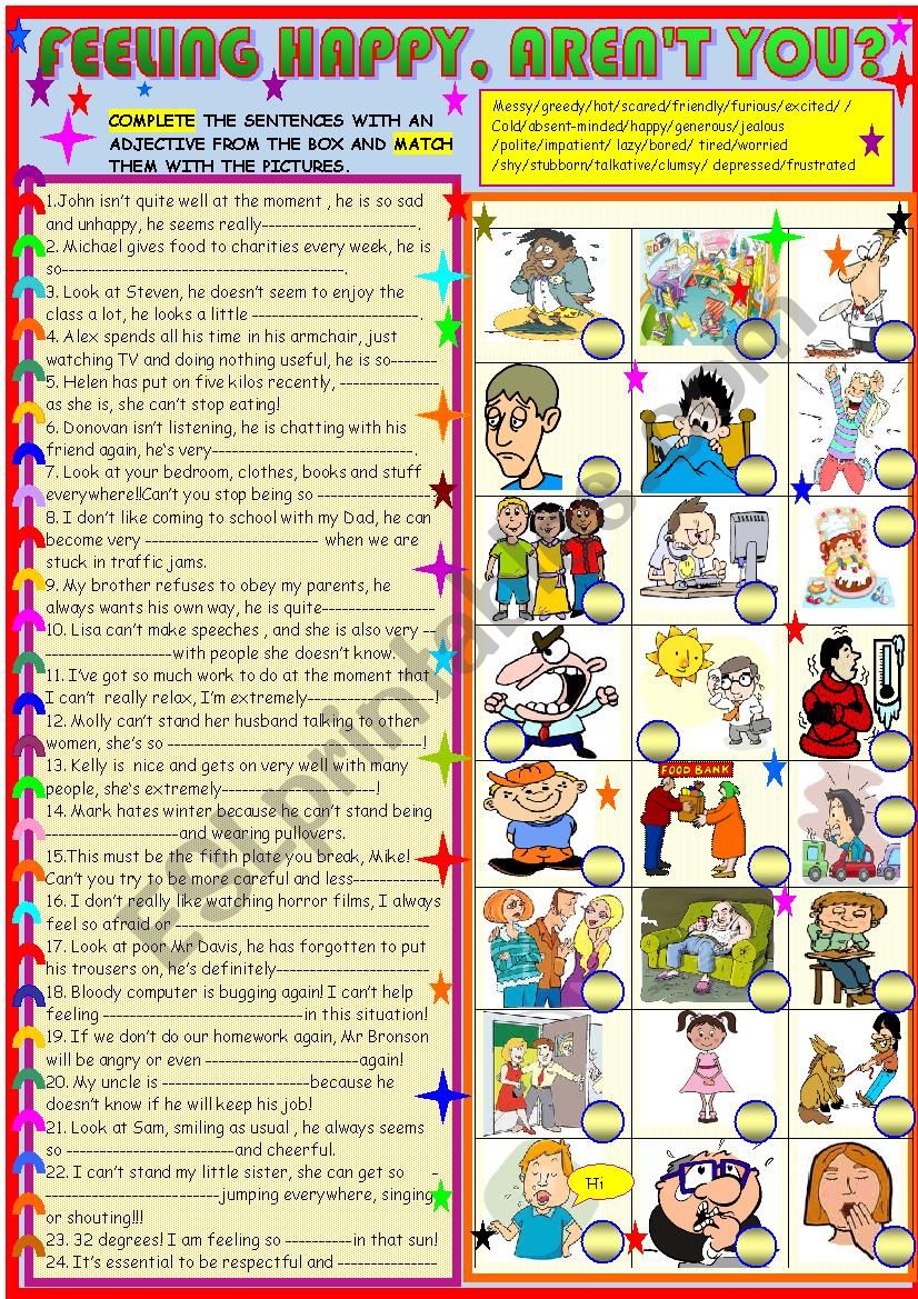 Feelings / feeling happy , aren´t you? - ESL worksheet by spied-d-aignel