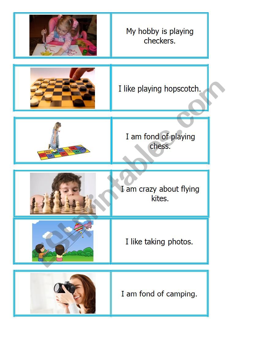 Hobbies domino worksheet