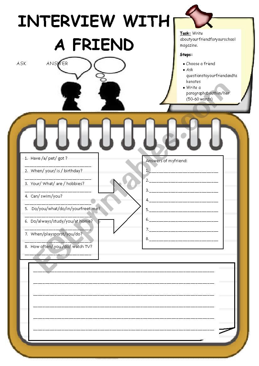 nterview with a friend  worksheet