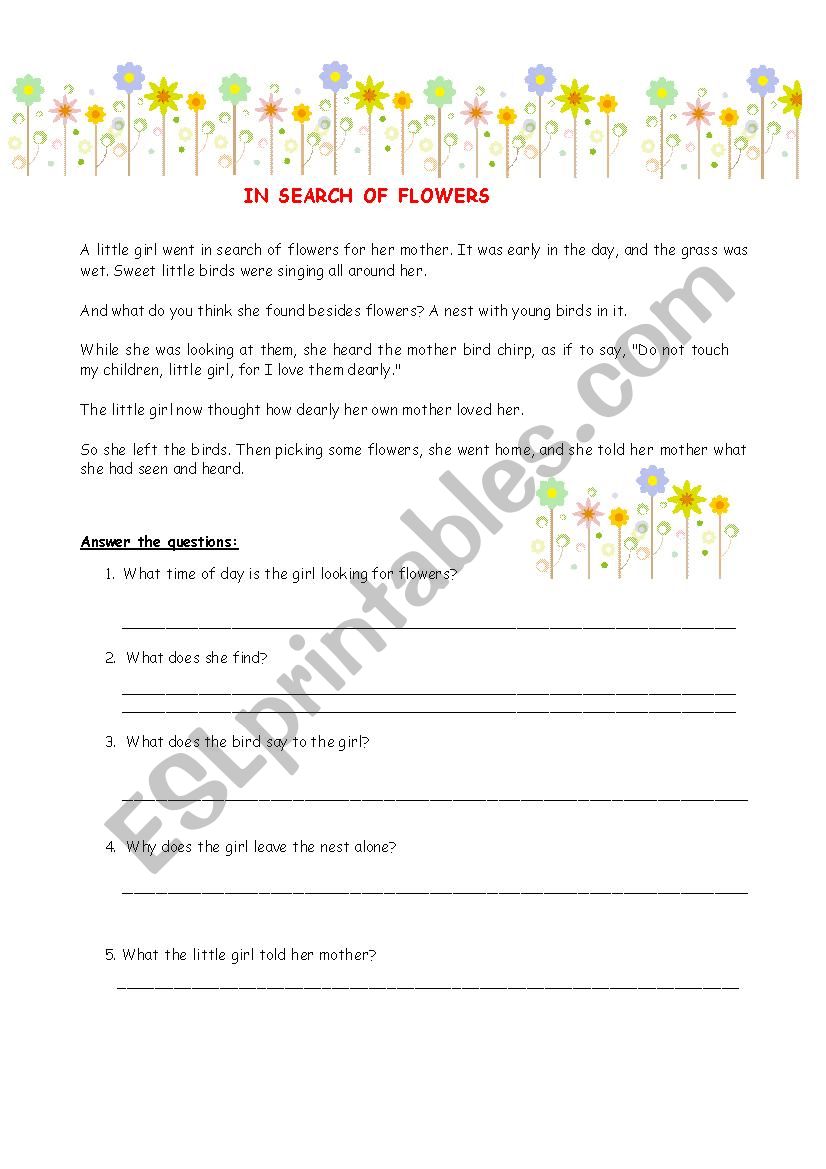 SEARCHING FOR FLOWERS worksheet