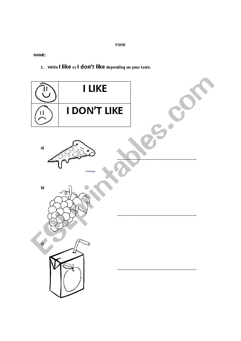 Food - Like and Dont like worksheet