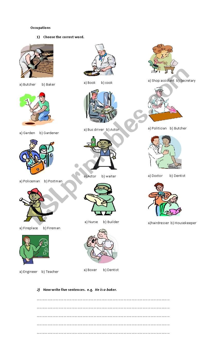 Occupations worksheet