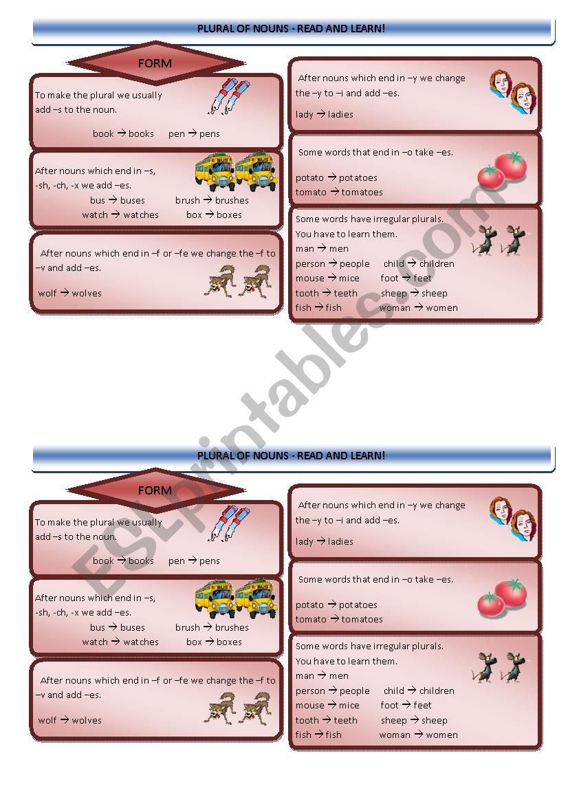 Plural nouns worksheet