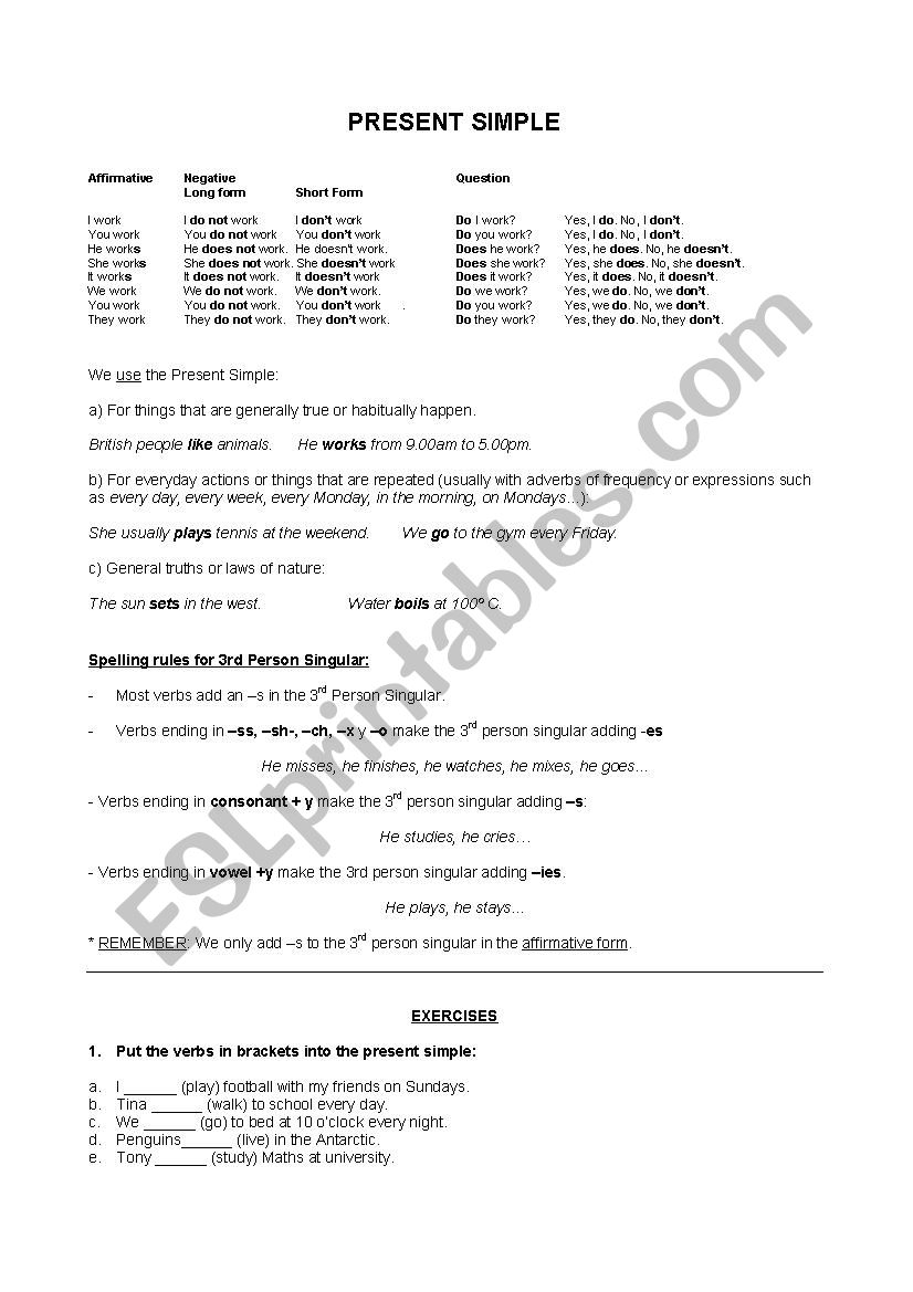 Grammar - Present Simple - ESL worksheet by abdelhalim70