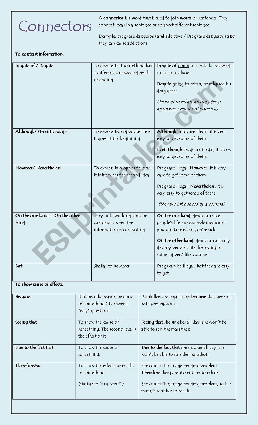 Connectors  worksheet