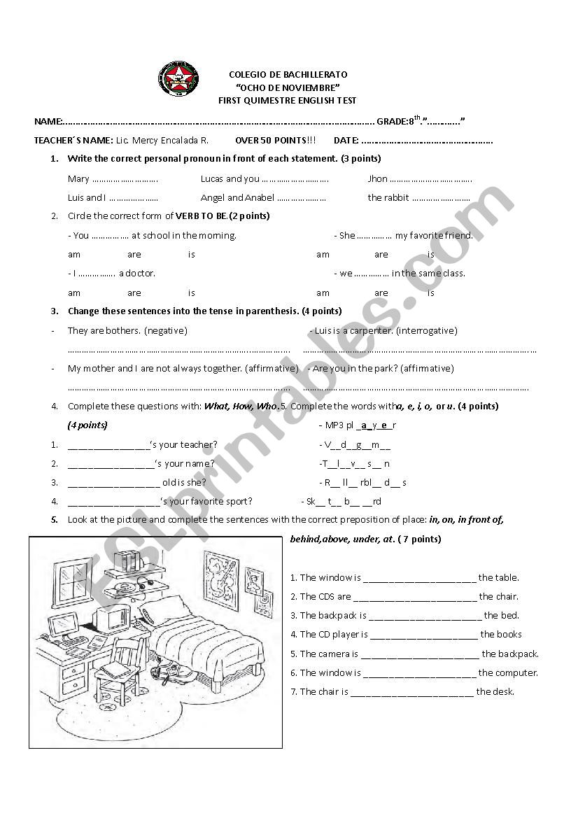 english test worksheet