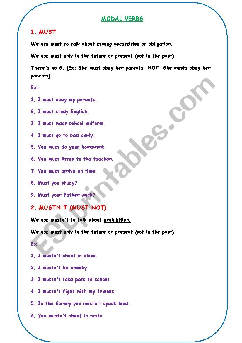 Modal verbs: must worksheet