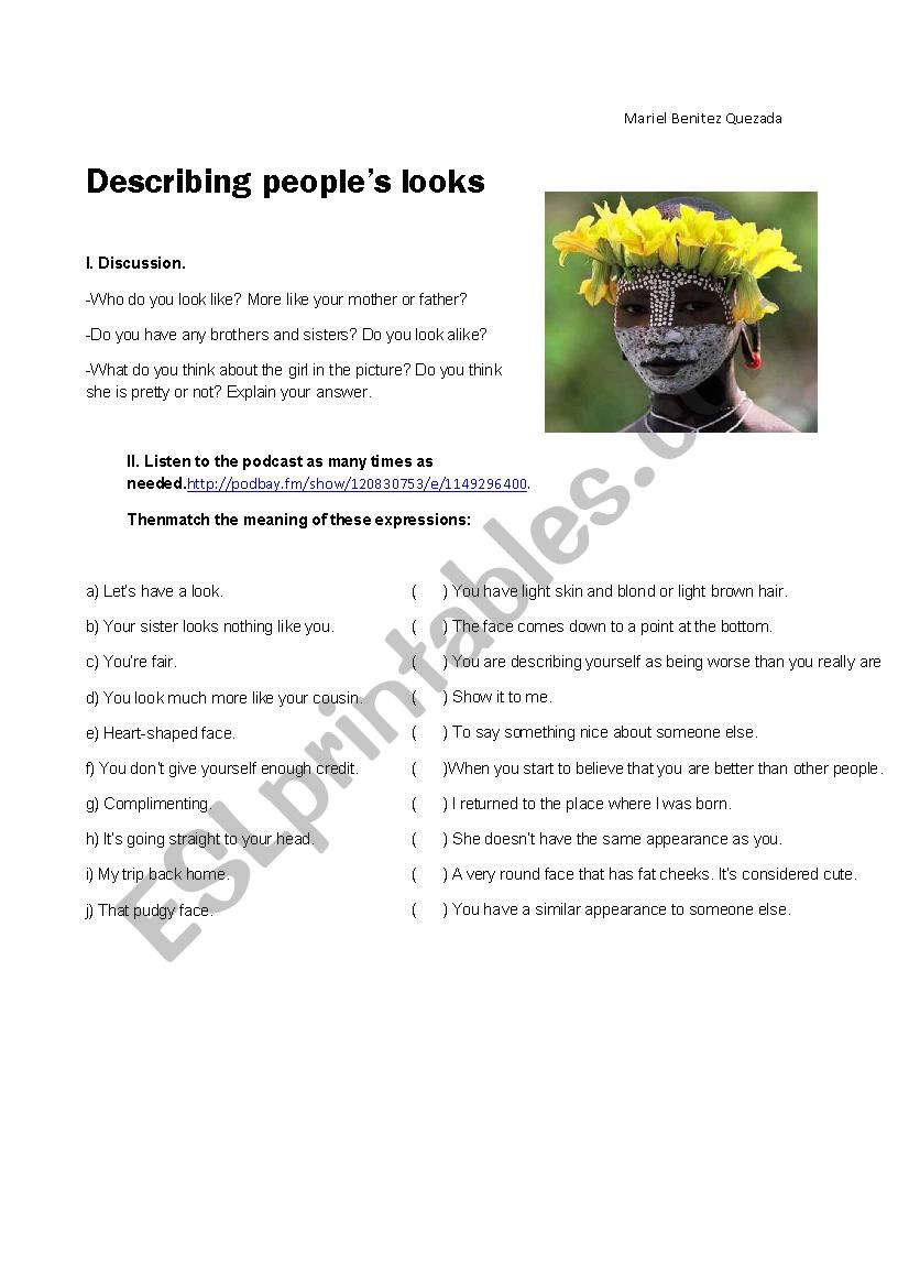 describing peoples looks worksheet