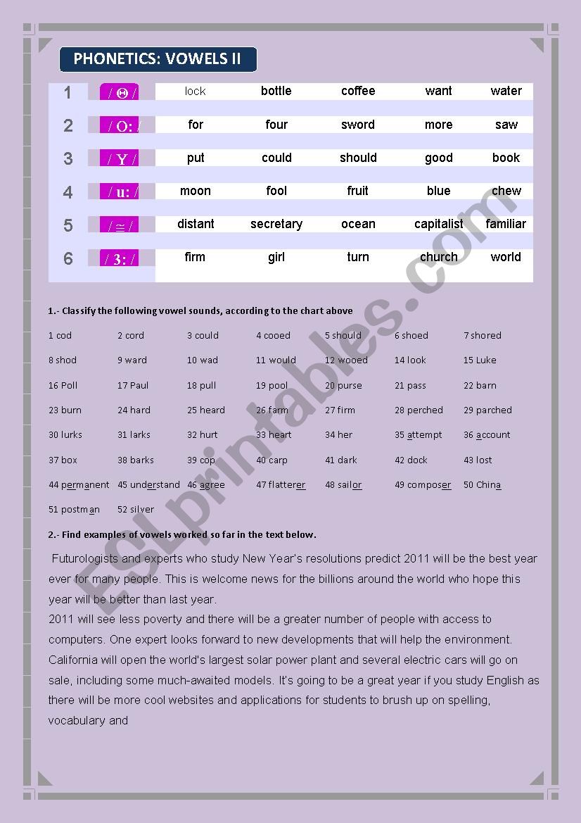 phonetics vowels 2 worksheet