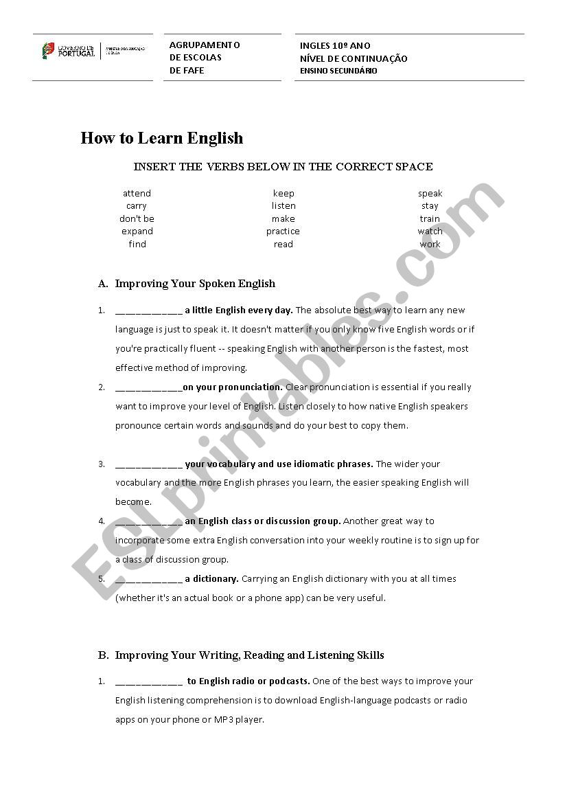 How to learn English worksheet