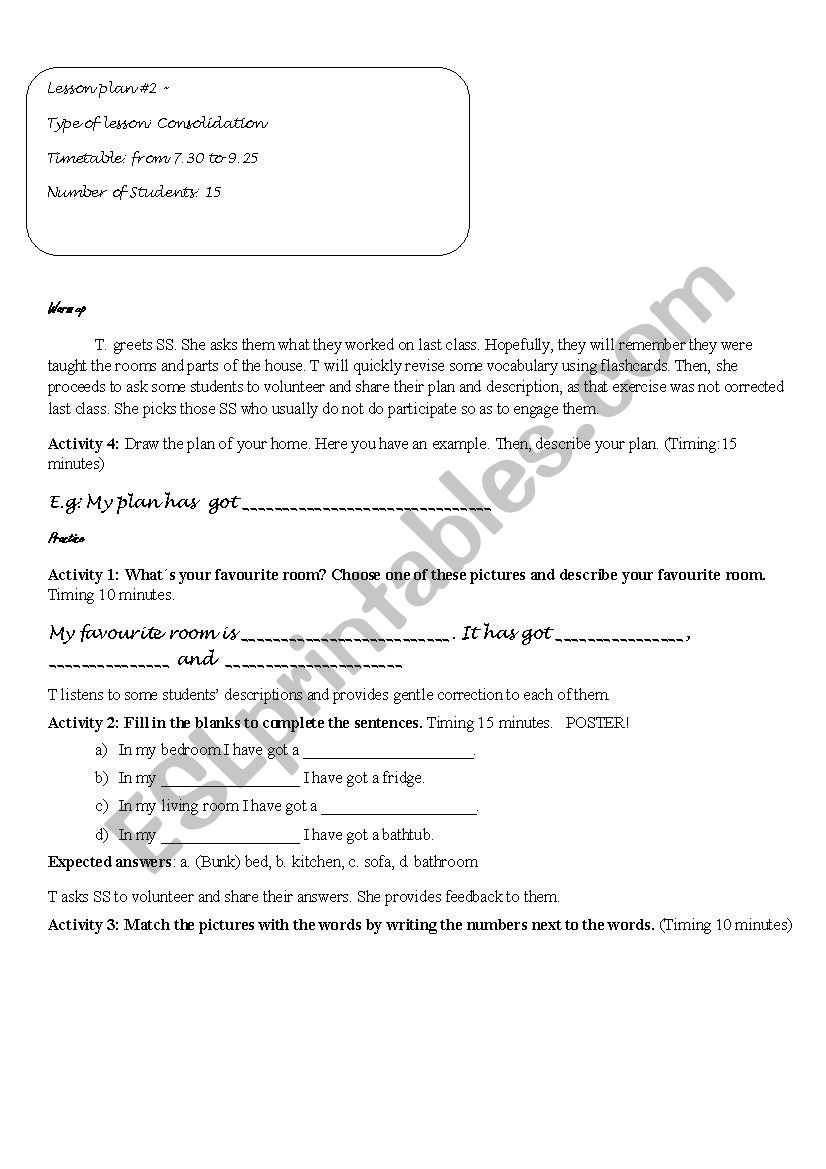 Lesson plan- Parts of the house