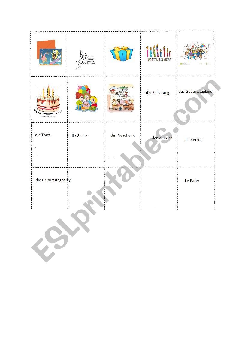 Birthday memory game worksheet