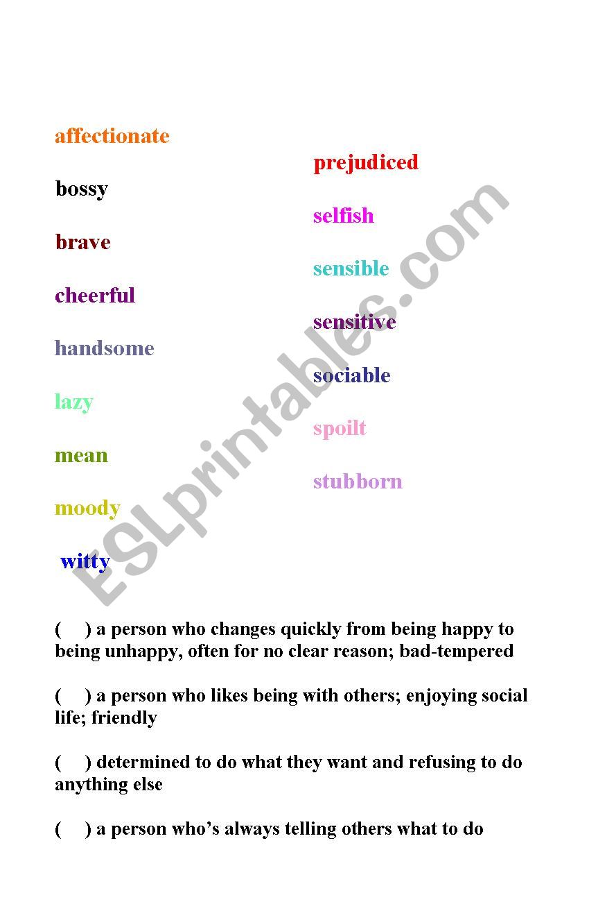 adjectives to describe people worksheet