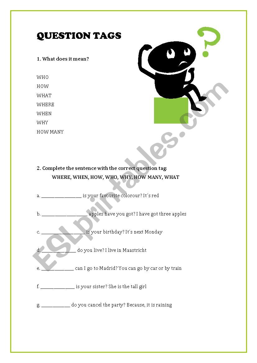 Question tag worksheet