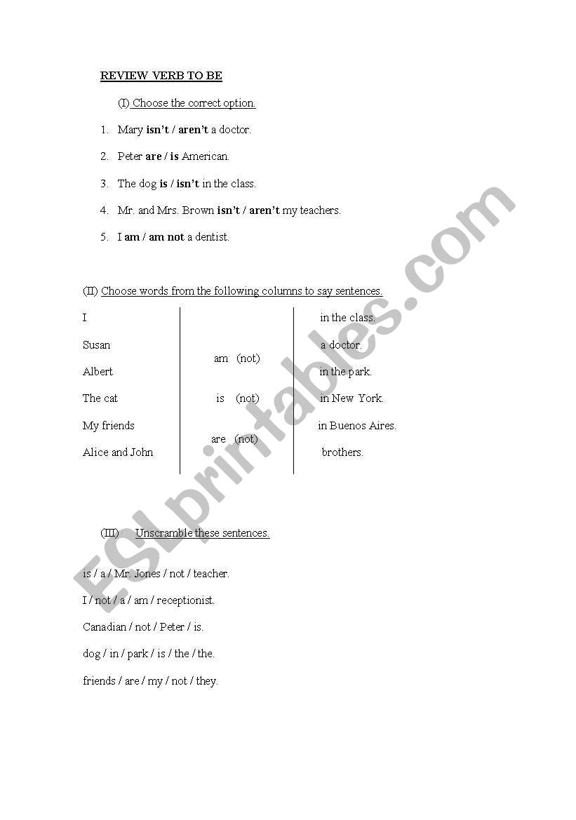 Review verb to be worksheet